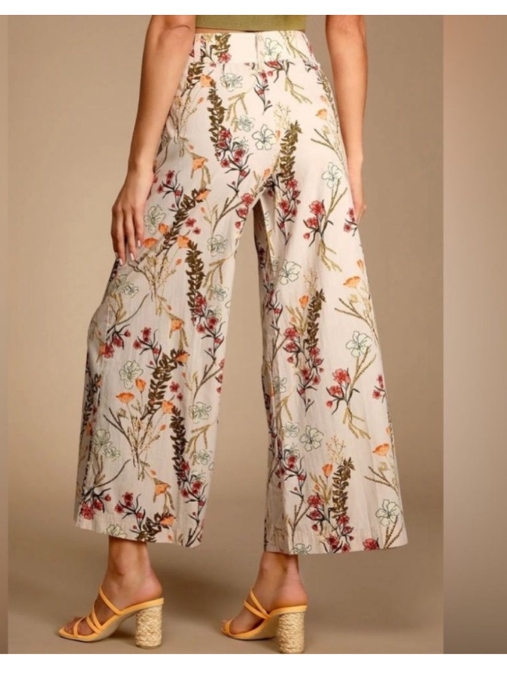 Free People Cream Floral Wide Leg Pants - Picture 2 of 14
